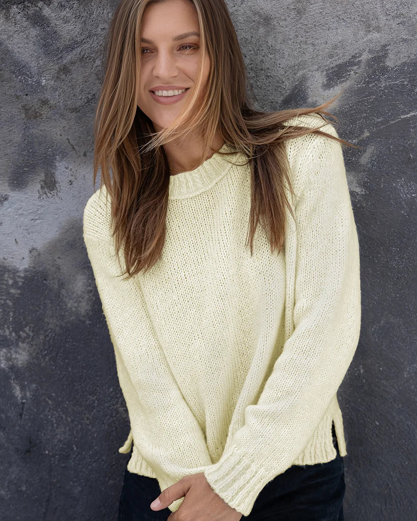 Wooden Ships Cable Trim Chunky Sweater | Lemon Cream