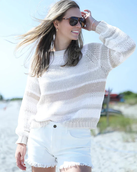 Wooden Ships Inez Stripe Crew Neck Sweater - Almond Butter