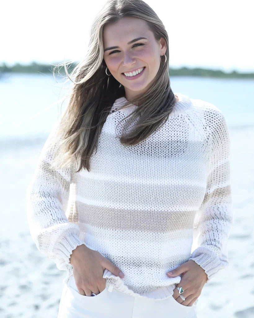 Wooden Ships Inez Stripe Crew Neck Sweater - Almond Butter