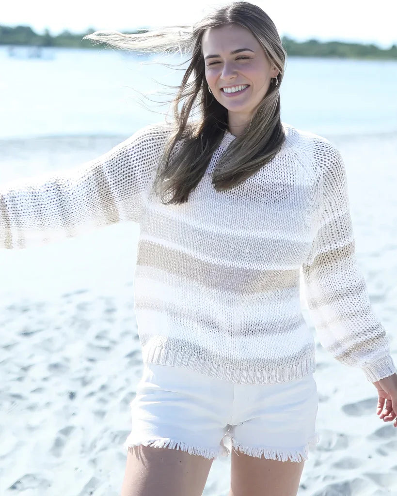 Wooden Ships Inez Stripe Crew Neck Sweater - Almond Butter