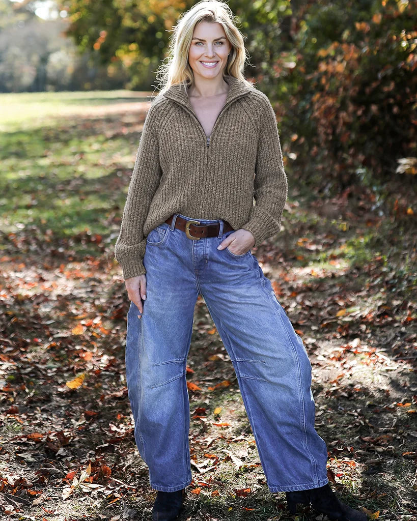 Wooden Ships Leo Marled Zip Chunky Cardigan | Sandstone/Dark Dusk Marl