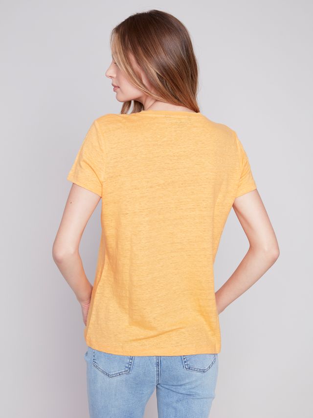 Charlie B Linen Jersey V Neck Tee Melon