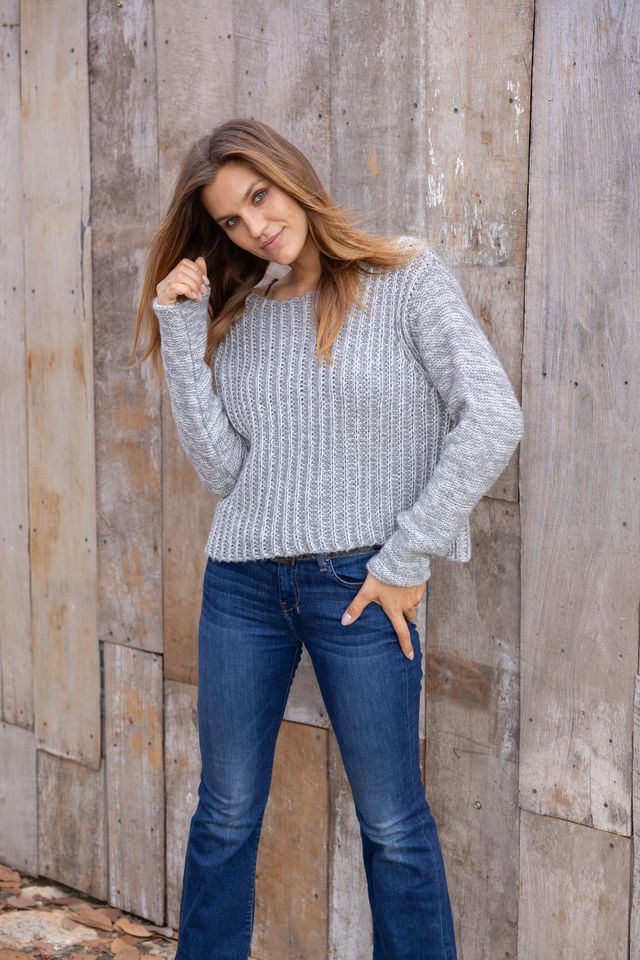 Wooden Ships Greta Chunky Crew Sweater Cement/Pure Snow Marl