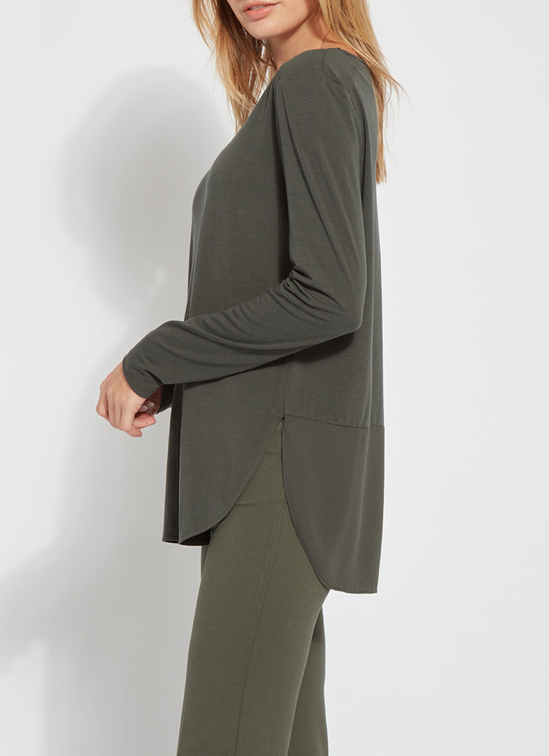 Lysse Festival Mixed Media Top-Dark Cedar