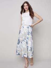 Charlie B Flower Power Linen Skirt-Basil