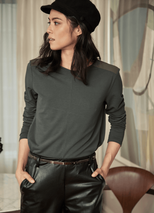 Lysse Festival Mixed Media Top-Dark Cedar