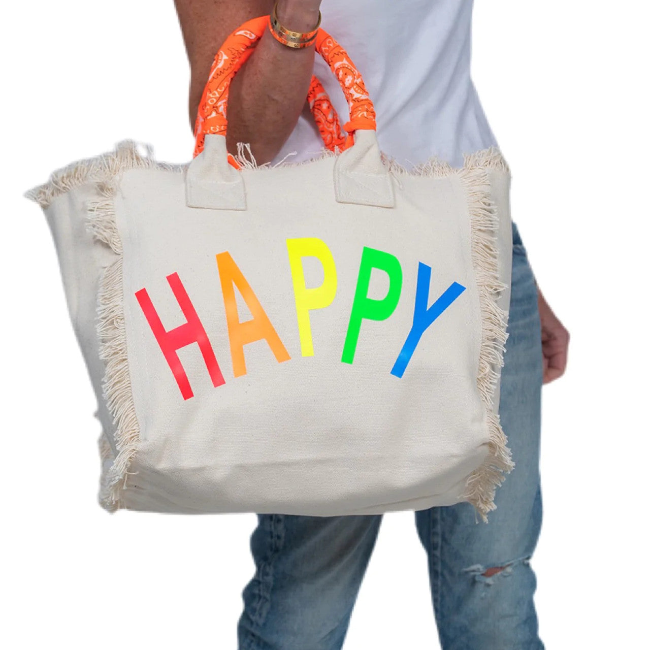 Hip Chik Happy Fringe Canvas Tote Bag