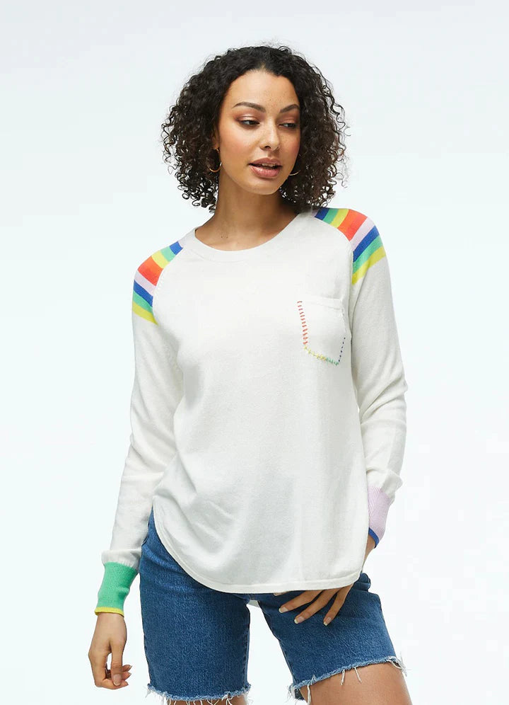 Zaket & Plover Stripe Rainbow Shoulder Sweater