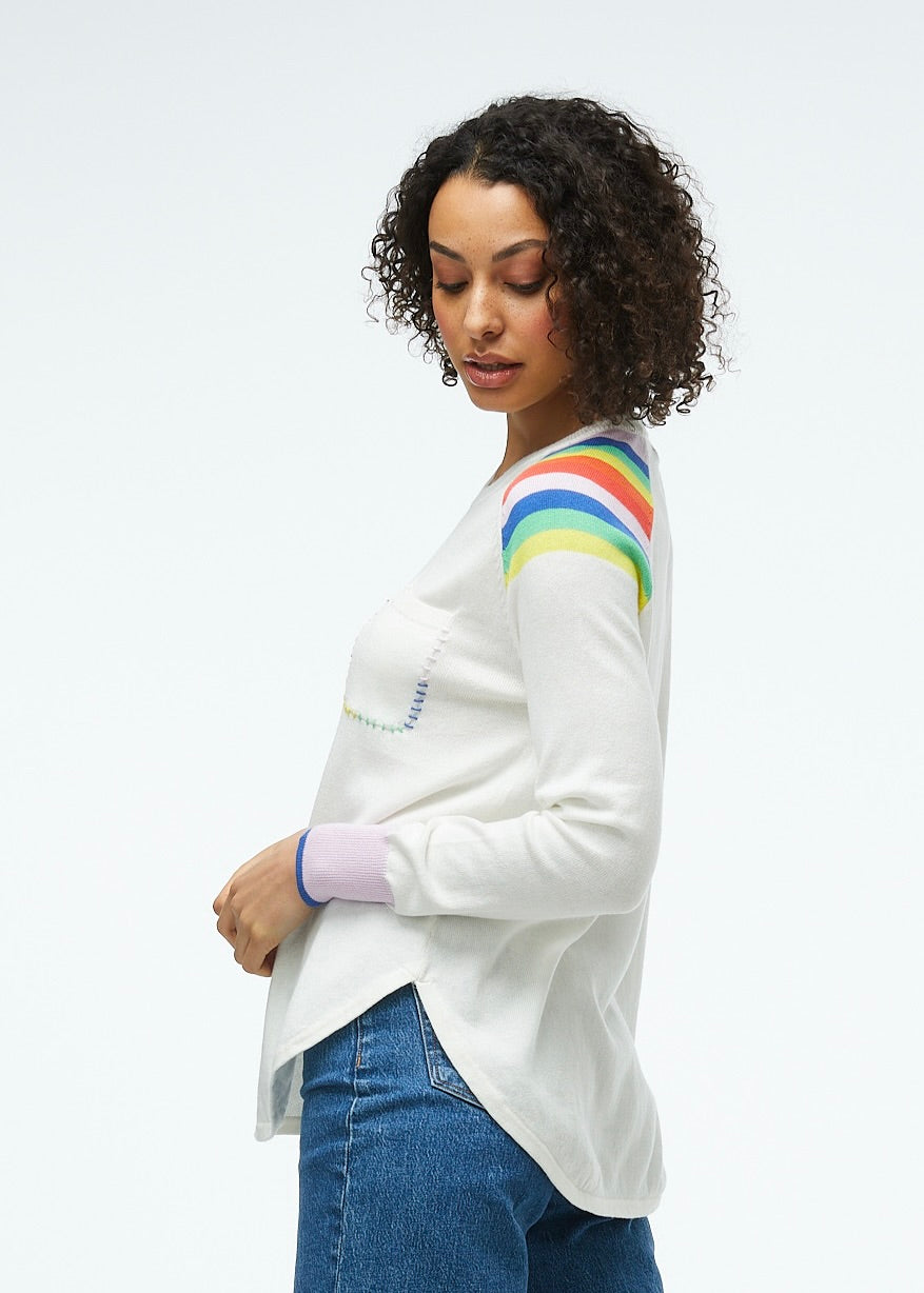 Zaket & Plover Stripe Rainbow Shoulder Sweater