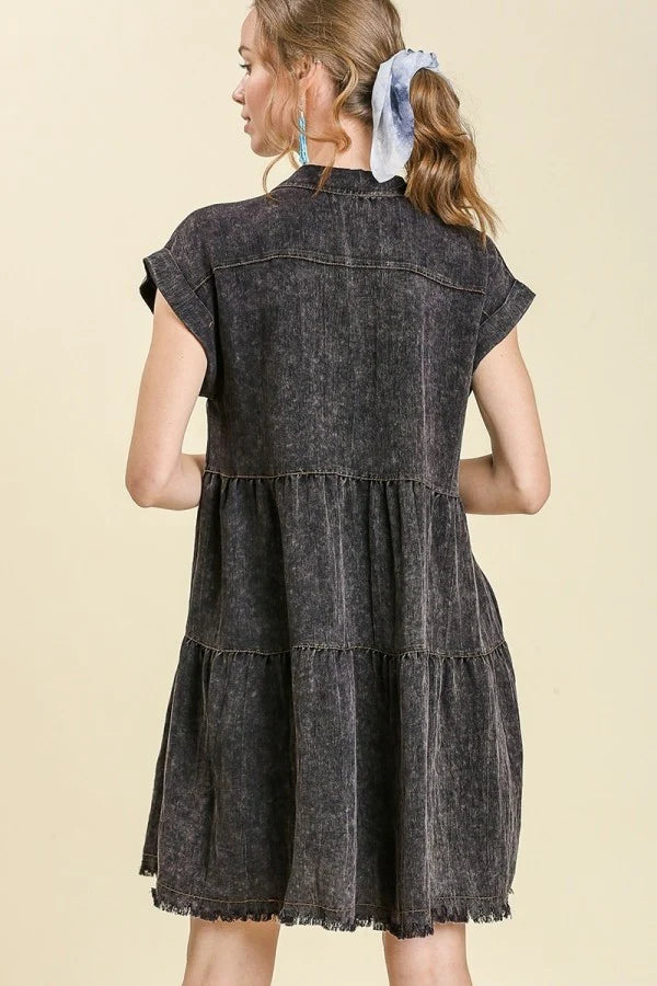 Umgee Contrast Stitch Pocket Dress