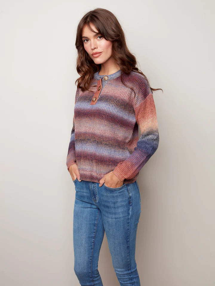 Charlie B  Henley Striped Sweater