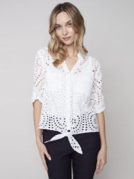 Charlie B Eyelet Embroidery Tie Front Blouse
