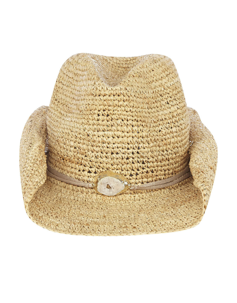 Flora Bella Kelli Crochet Raffia Cowboy Hat-Natural/Gold