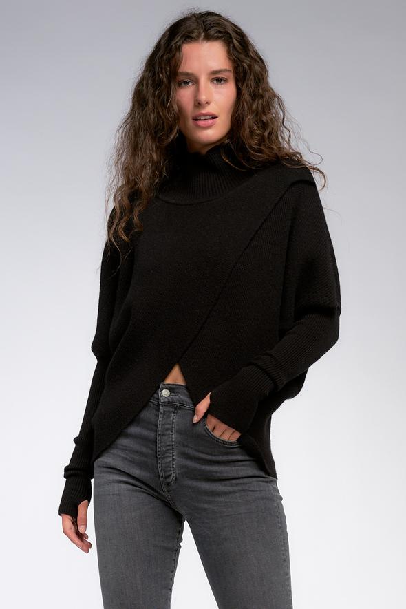 Elan Keegan Cross Front Sweater Black