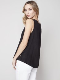 Charlie B Sleeveless Linen Top with Side Buttons